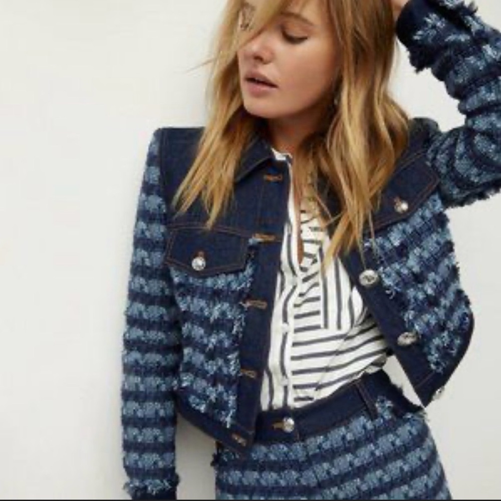 Veronica Beard Santo Blue Tweed Jean Jacket